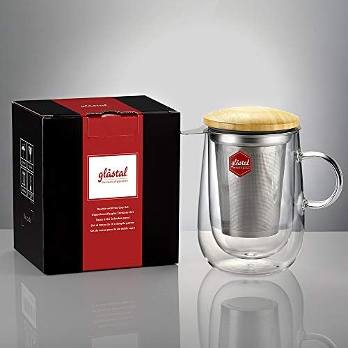 glastal Double Wall Tea Infuser Mug with Infuser 14.5oz for Loose Leaf Tea