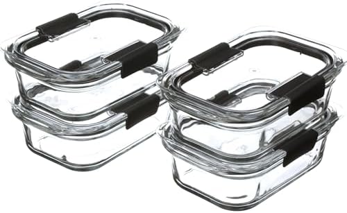 Rubbermaid Brilliance Glass Food Storage Containers, 3.2 Cup, Set of 4, BPA-Free, Leak-Proof, Clear