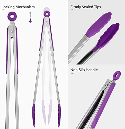 U-Taste Kitchen Tong for Cooking, 600ºF Heat-Resistant Silicon, 16in/Purple