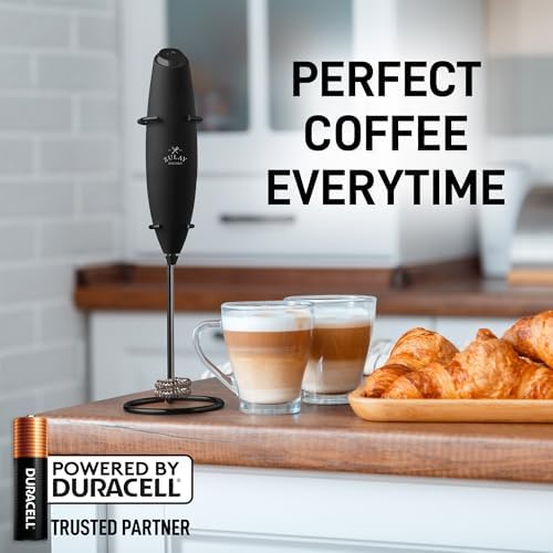 Zulay Kitchen Powerful Milk Frother Wand With Duracell Batteries - Ultra Fast Handheld Drink Mixer - Electric Whisk Foam Maker for Coffee, Lattes, Cappuccino & Matcha - Double Whisk - Exec Black