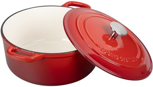 EDGING CASTING Enameled Cast Iron Dutch Oven Pot with Lid, 7 Quart, Round Dutch Ovens, Bread Oven Dual Handles, for Bread Baking, Oven Safe up to 500°F, Red