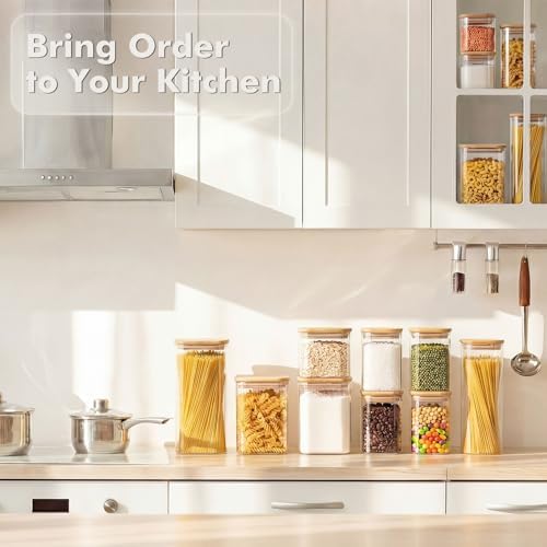 6-Pack 1.2Qt Square Glass Storage Jars with Bamboo Lids