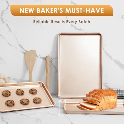 Baking Sheet Pan Set of 3, Nonstick Commercial Cookie Sheets for Baking