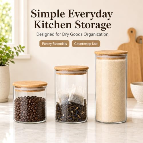 MOLFUJ 1200 ML / 40 FL Oz Glass Storage Container with Wood Lid, Stackable Clear Decorative Organizer Bottle Canister Pantry Jar with Air Tight Wooden Lid for Food, Coffee, Candy, Sugar, Salt, Tea
