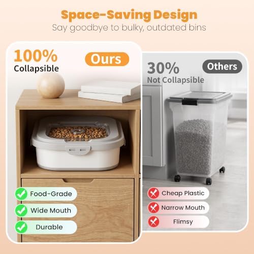 40 Lbs Dog Food Storage Container, Collapsible Cat Food Container