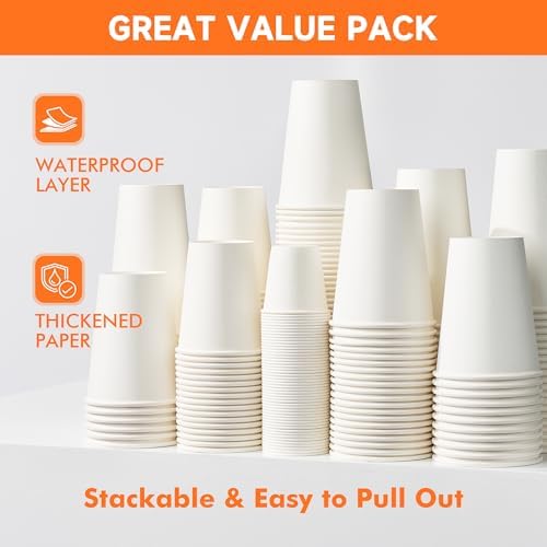 METAPRINT 50 Pack 16 oz Disposable Coffee Cups with Lids and Sleeves,White