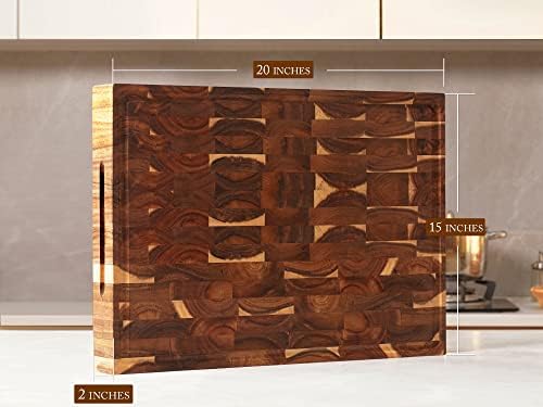 AZRHOM Acacia End Grain Wood Cutting Board 20x15x2 In Thick Butcher Block