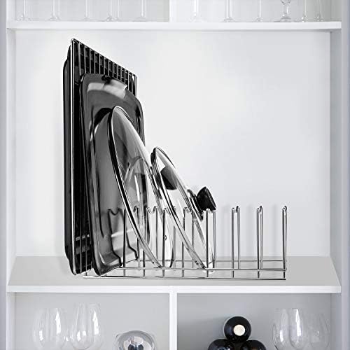 Pot Lid Organizer, Kitchen Pot Lid Rack Holder, Rest Cutting Board, Baking Sheet, Stainless Steel (Silver, 1)
