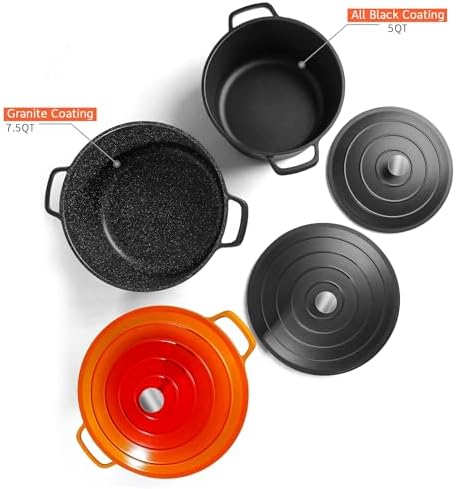 Nonstick Dutch Oven Pot with Lid-5 QT Cast Aluminum Oven Pot with Two Handles Lightweight for Bread Baking Braising and Roasting(Black)