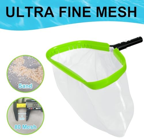 Pool Net,Professional Ultra Fine Mesh Pool Leaf Skimmer Nets for Silt, Sand,Pollen Debris Cleaning with Super Extra Fine Nylon Deep Bag,Heavy Duty Aluminum Frame & Handle Rake(Pole Not Included)