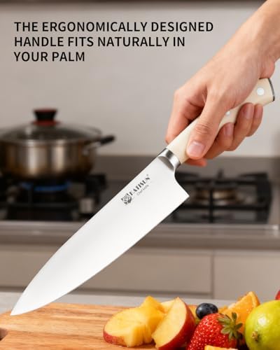 Kitchen Knife Set,14-Piece Knife Set With Block Wooden, Self Sharpening For Chef Knife Set, High Carbon German Stainless Steel Knife Block Set, Dishwasher Safe Cutlery, Cream