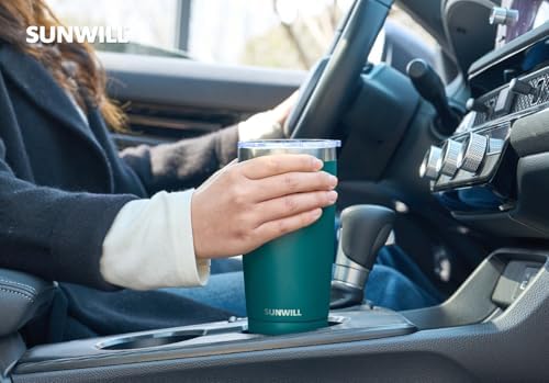 SUNWILL Travel Coffee Mug with Lid, 20 oz Tumbler Set of 2, Insulated Stainless Steel Cup for Drinks, Water, Tea, Powder Coated Forest Green & Plum