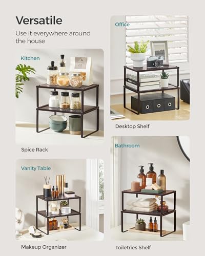 SONGMICS Set of 2 Metal Spice Racks, Stackable Expandable Shelf Risers