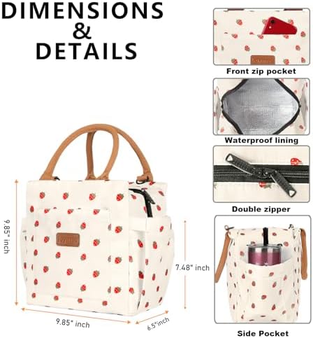 Joymee Insulated Lunch Box With Adjustable Strap Lunch Tote Bag-Strawberry