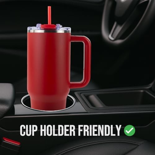 Hogg Big Swig 40oz Tumbler with Handle and Straw - Red, 40 oz Tumbler, Insulated Cup with Handle, 40oz Water Bottle with Straw, Thermal Cups, Leak Proof Lid, Travel Mugs, Stainless Steel
