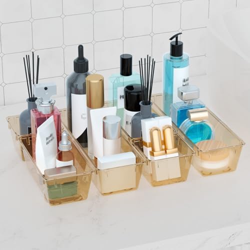 12 Pack Clear Drawer Organizer Set, Drawer Storage Trays, Storage Bins