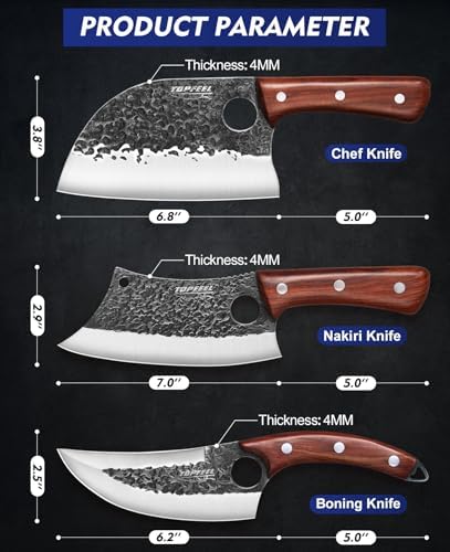 Topfeel 3PCS Hand Forged Kitchen Knife Set - Viking Chef Knives Men Gifts