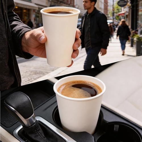 MOUMOULIFE Disposable Paper Coffee Cups 16 oz 100 Count, Leak-Proof White Hot/Cold Cups for Coffee Tea Water, Ideal for Home Office Daily Use & Small Gatherings