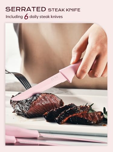 EUNA Knife Block Set, 19 PCS Kitchen Knife Set with Acrylic Block and Sharpener, German High-Carbon Stainless Steel Knife Sets with 6 Serrated Steak Knives, Bread Knife, Chef Knife, Rust-Proof
