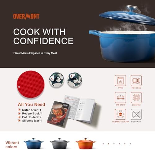 Overmont Enameled Cast Iron Dutch Oven - 5.5QT Pot with Lid Cookbook