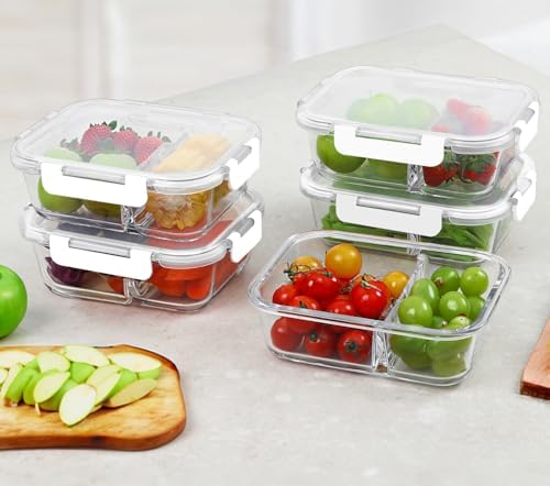 M MCIRCO 10 Pack,30 oz, 2 Compartments Glass Meal Prep Containers with Lids