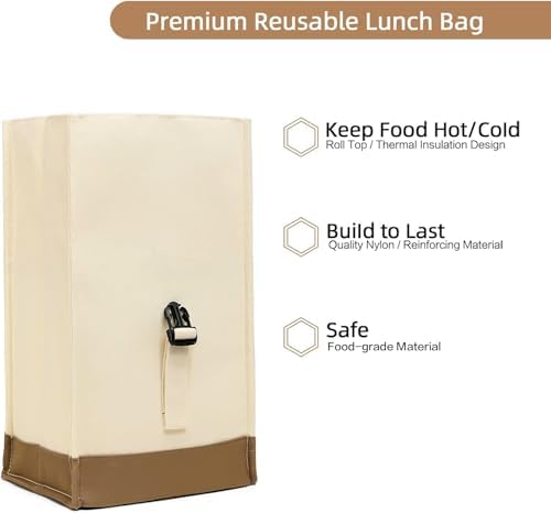 SUNNY BIRD Insulated Lunch Bag Rolltop Lunch Box (White)