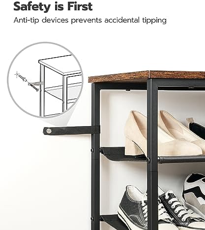 HOOBRO Shoe Rack, 4 Tier Shoe Storage Organizer with 3 Oxford Fabric Shelves and Top Panel, Holds 12-16 Pairs of Shoes for Entryway and Closet, Industrial, Rustic Brown BF47XJ01G1