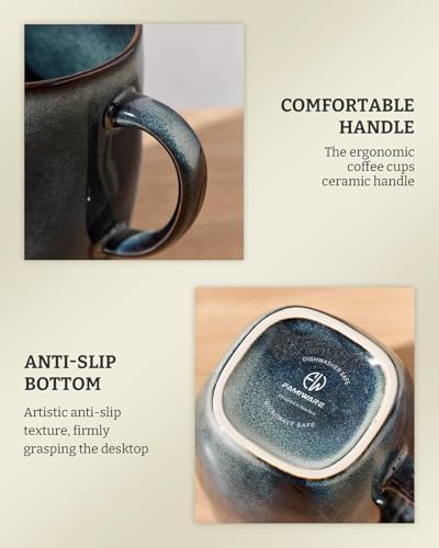 famiware Coffee Mugs Set of 8, Ocean Square 13oz Coffee Cup Set with Handle