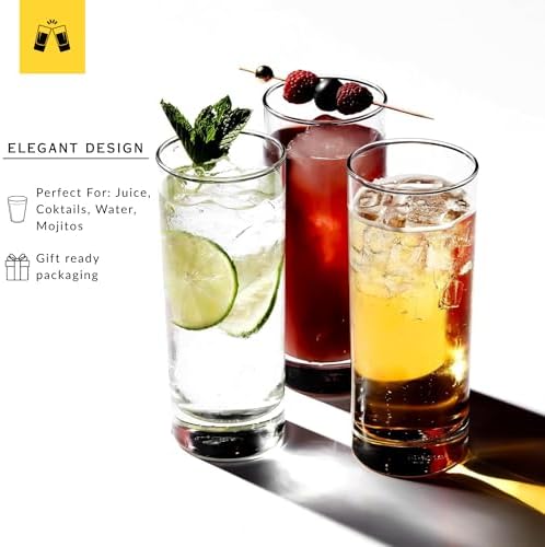 LEMONSODA Premium Highball 12oz/15oz Glass Sets - Elegant Tom Collins Glasses - Tall Water Drinking Glasses - Bar Glassware for Mojito, Whiskey, Cocktail (Bundle, Set of 12)
