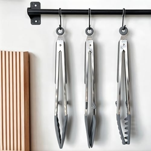 12" Kitchen Tongs for cooking with Silicone Tips, 3Pcs Serving Tongs, Grey