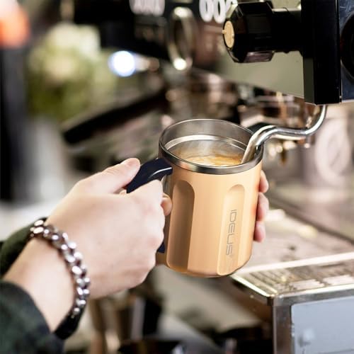 Ideus 16 oz Insulated Coffee Mug with Lid and Handle (Golden, FUJI FLOW)