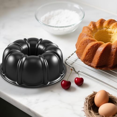 10” Cake Pan 2-PACK, Nonstick Round Cake Baking Pan, Buntz Pound Cake Mold,Tube Bakeware,Baking Mold for Jello/Gelatin/Chocoflan/Flan, Non Toxic, Easy Clean - Black