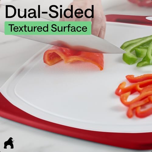 GORILLA GRIP BPA-Free Reversible Kitchen Cutting Board, Set of 3, Red