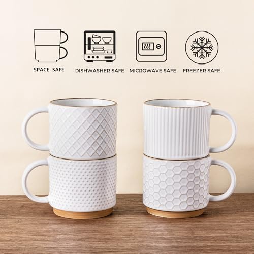 GBhome 6 OZ Stackable Coffee Mugs Set of 4, Ceramic Coffee Cups Set