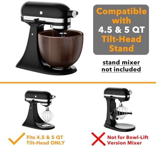 SpaceAid Wooden Bowl for Mixer - Kitchen Space Aid Acacia Wood Mixing Bowls Holder for Stand Mixer, Compatible with 4.5 & 5 QT Tilt-Head Models Kitchen, Natural Wood