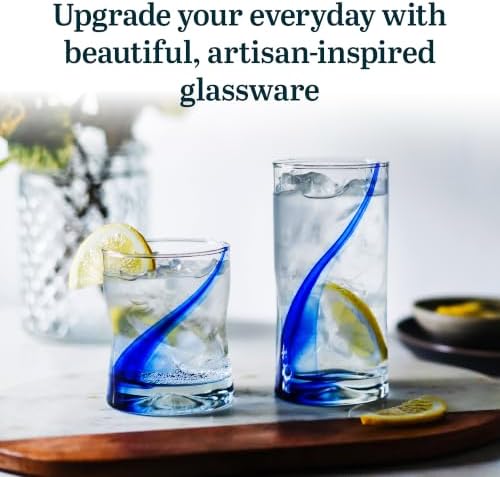 Libbey Blue Ribbon Tumbler & Rocks Drinking Glasses Set of 16, Dimpled Cups