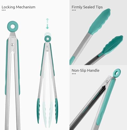 U-Taste Kitchen Tong for Cooking, 600ºF Heat-Proof Silicone, 2Pcs/Aqua Sky