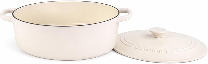 Cuisinart Chef's Classic Enameled Cast Iron Oval Covered Casserole (Matte Snow White, 7- Quart)