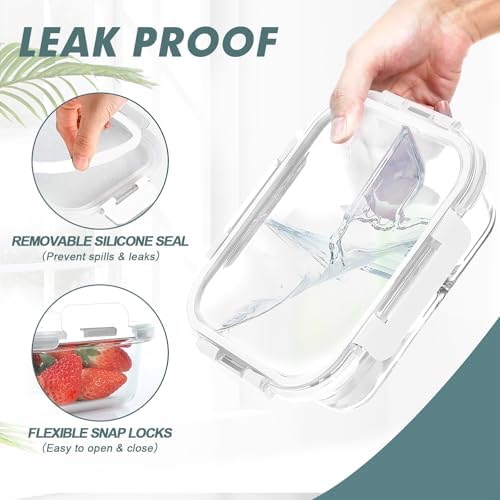 KOMUEE Glass Meal Prep Containers 3 Compartments, 5 Pack 36 oz, White