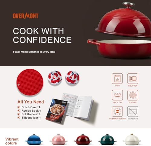 Overmont Enameled Cast Iron Dutch Oven, 6QT Bread Oven with Dome Lid Recipe