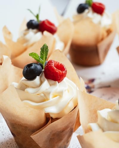 Bake Choice 100pcs Natural Jumbo Tulip Cupcake Liners for Baking, Unbleached Cupcake Liner, Greaseproof Parchment Paper Muffin Liners, Tulip Muffin Liners for Party, Christmas, Valentines (Pack of 2)
