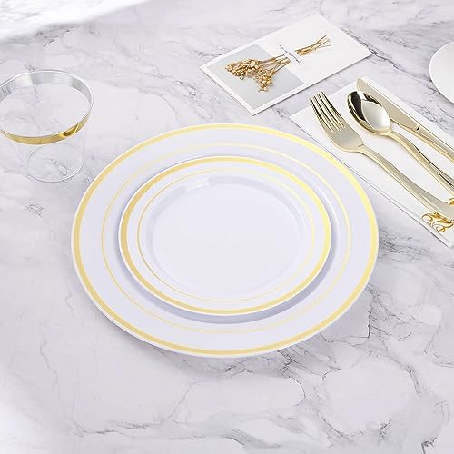 BESTVIP 100Pcs Gold Plastic Plates, 10.25 Inch Disposable Dinner Plates