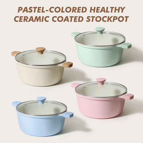 SENSARTE Ceramic Nonstick Stock Pot with Lid, 7 Quart, Creamy White