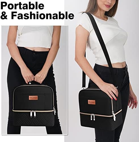 BALORAY Lunch Bag for Women Men Adult Lunch Box (Black with Strap),L