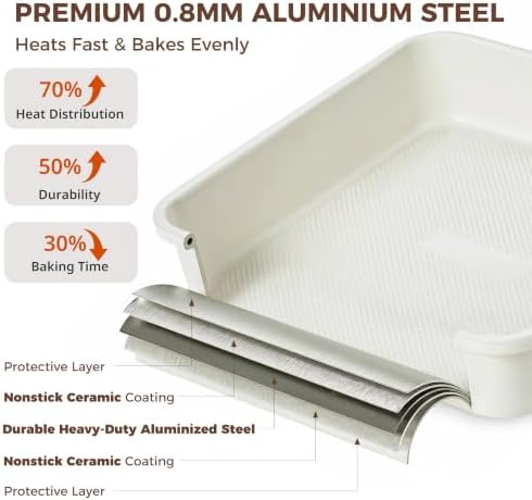HONGBAKE Ceramic 9x9 Baking Pan 2 Pack, Square Cake Pan with Diamond Texture, Aluminized Steel Nonstick Square Baking Pan for Brownies, Cream
