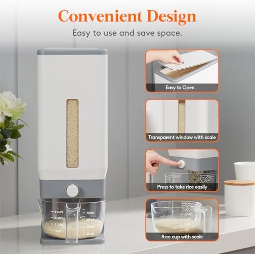 Lifewit Rice Dispenser 25 Lbs, Airtight Storage with Cup, 2 Pack Grey