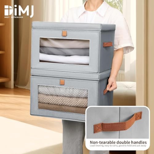 DIMJ Storage Bins with Lids - 5 Pack Large Fabric Closet Organizer with Window & Handles, Collapsible Decorative Storage Boxes for Shelves Under Bed, Books Clothes Blankets Sweaters Organization