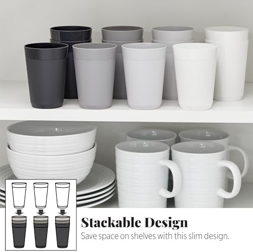 US Acrylic Newport 10 ounce Unbreakable Plastic Stackable Juice Tumblers in Grey Stone | Set of 12 Drinking Cups | Reusable, BPA-free, Made in the USA, Top-rack Dishwasher and Microwave Safe
