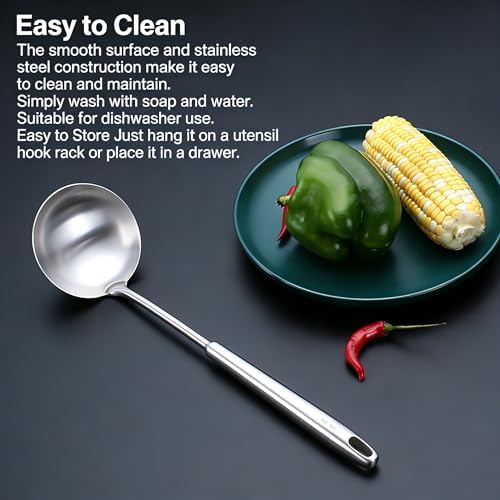 304 Stainless Steel Soup Ladle, Large Ladle with Long Hollow Handle, for Cooking, Stirring, Soup, Sauce, Dishwasher Safe (1, Soup Ladle)