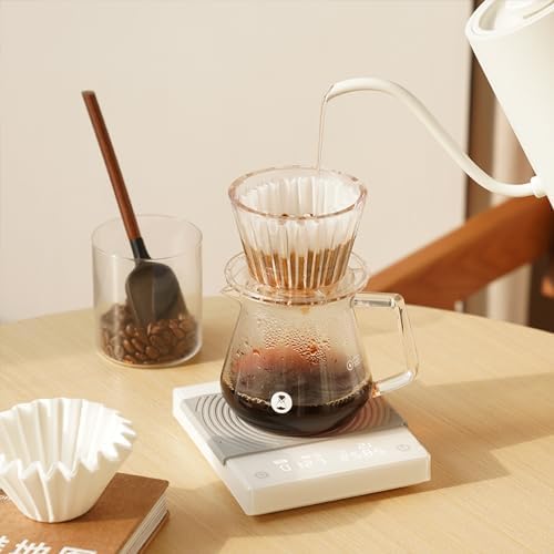 TIMEMORE Coffee Scale Basic 2.0 Electronic Espresso White Scale with Water Flow Rate and Timer Function, Digital Scale for Kitchen/Baking/Cooking